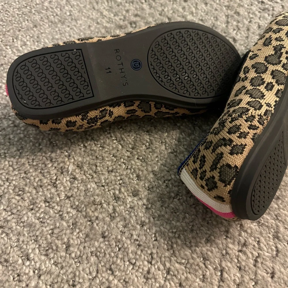 Rothy's Kids Leopard Print loafers with Pink & Blue Accents